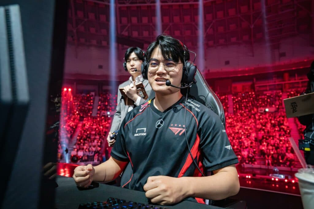 T1 LoL bot laner Gumayusi in the LCK Spring 2024 Grand Final (image via LCK/Riot Games)