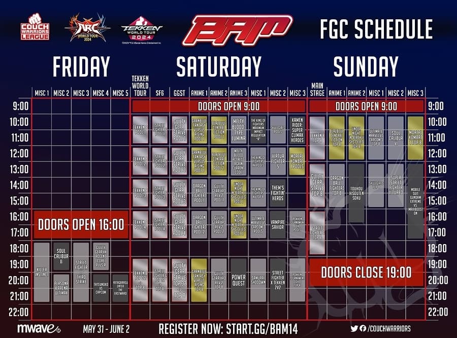 BAM 14 main schedule (image via couchwarriors.org)