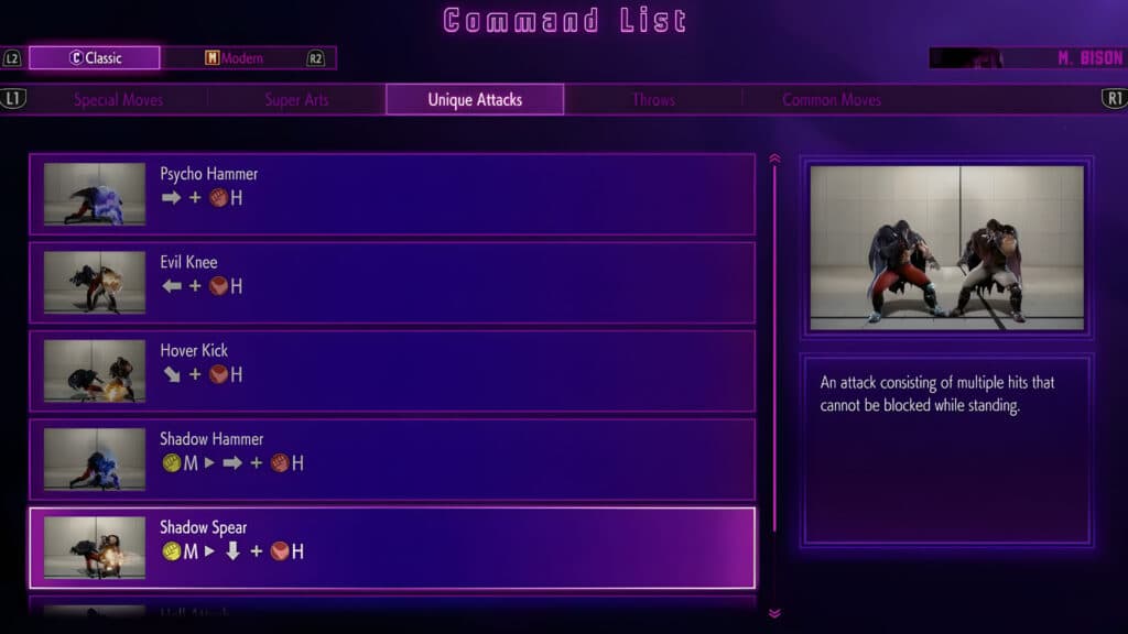 Unique attacks of M. Bison (image via Street Fighter 6)