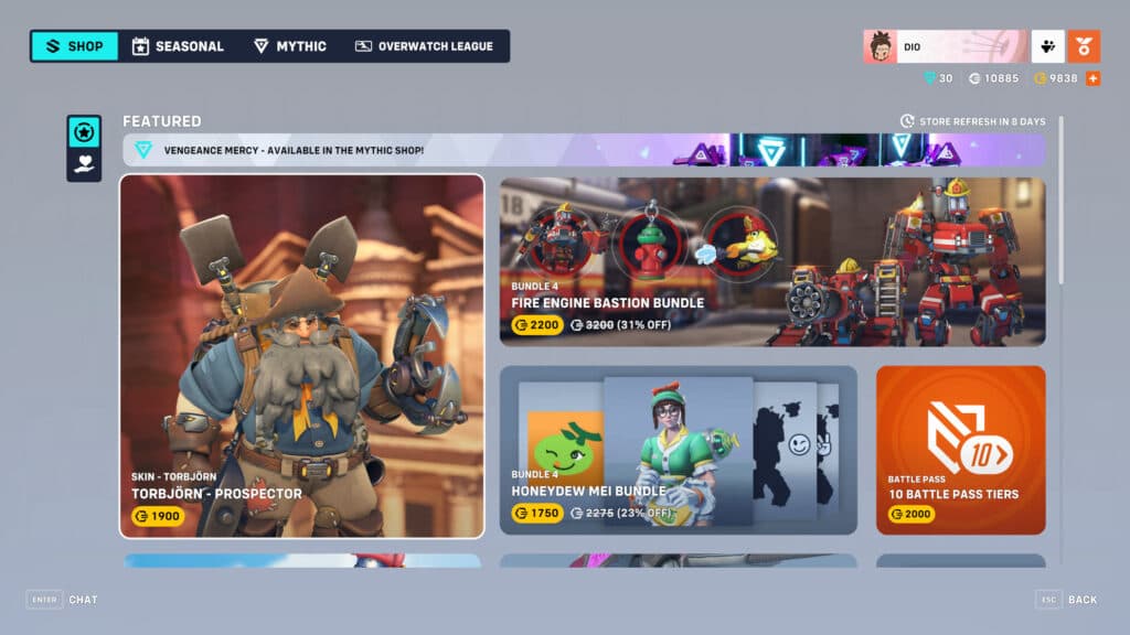 Overwatch 2 June 11, 2024 shop rotation (Image via esports.gg)