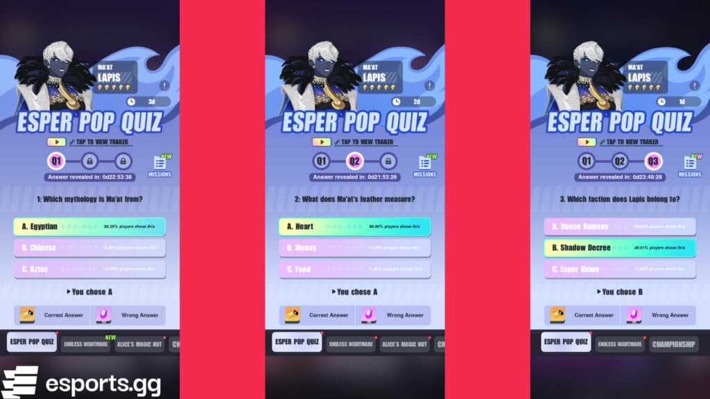 Dislyte Lapis quiz answers (Screenshots via esports.gg)