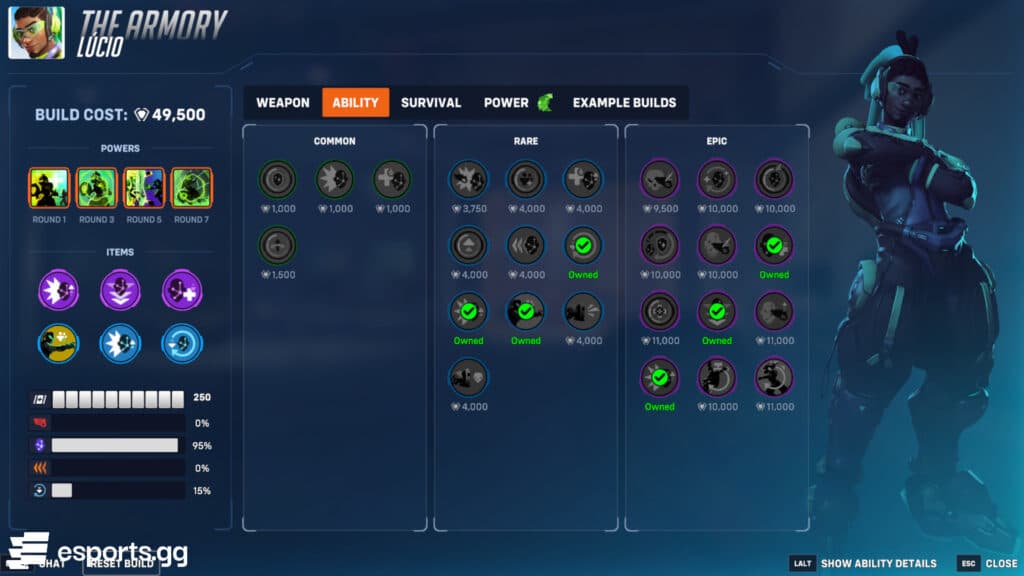 Lúcio Stadium build (Screenshot by esports.gg)