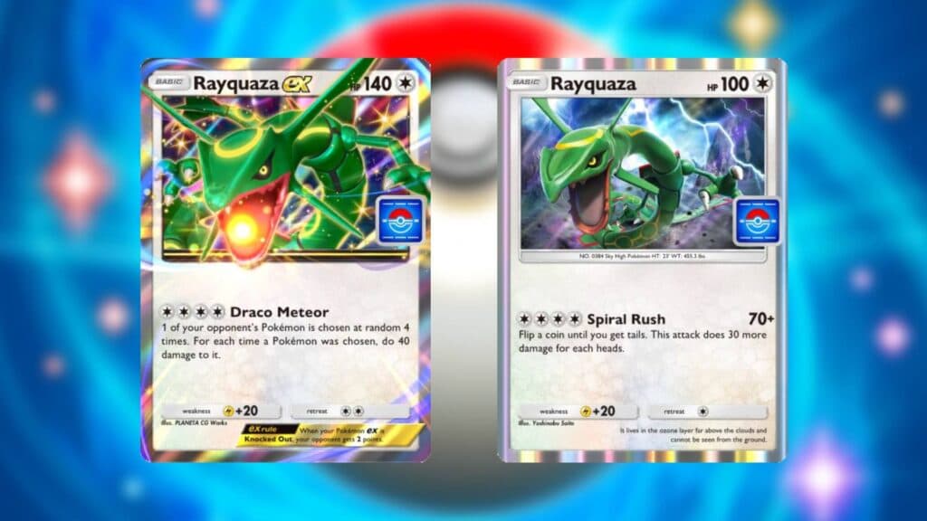Rayquaza cards in Pokémon TCG Pocket. (Image via esports.gg)
