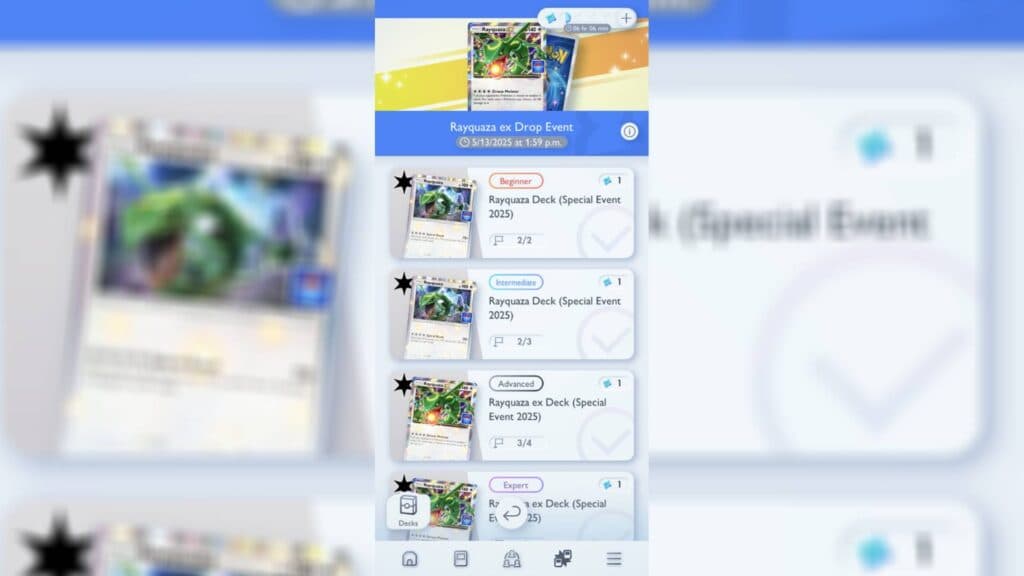 Rayquaza ex drop event decks in Solo battle mode. (Image via esports.gg)