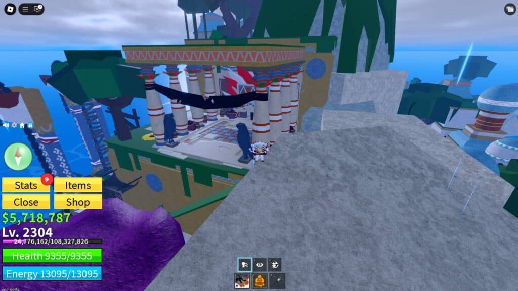 The building with the two bird statues and clay pots (Screenshot via esports.gg)