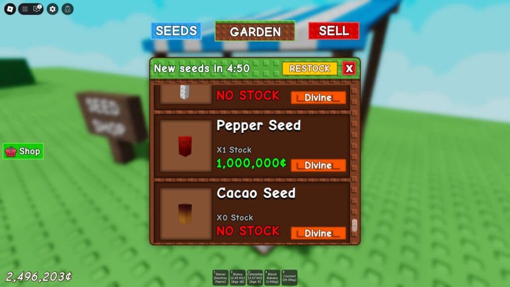 Pepper Seed in stock at the Seed Shop. (Screenshot via esports.gg)