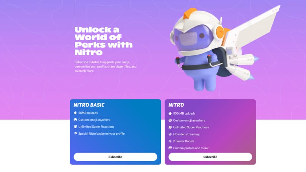 Discord Nitro subscription plans (Screenshot by esports.gg)