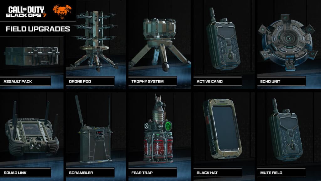 All of the Field Upgrades in multiplayer. Image via Activision