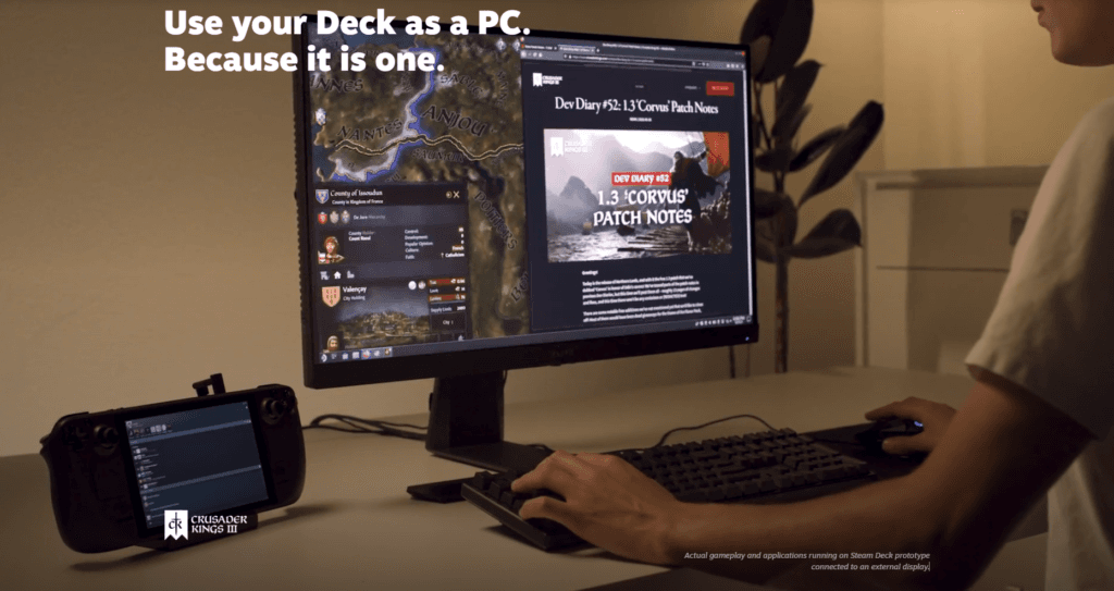 Valve is marketing the Steam Deck as a PC equivalent (Image via Valve)