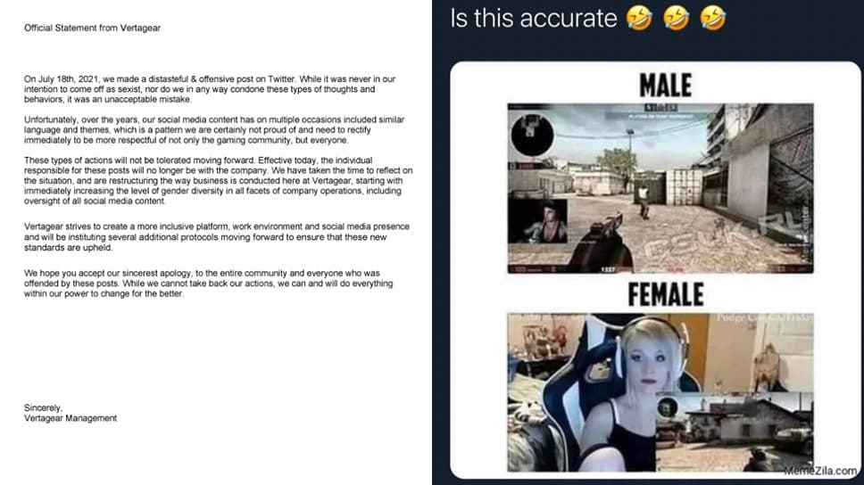 “Our Sincerest Apologies” – Chair Manufacturer Vertagear apologizes after a series of sexist tweets were published cover image