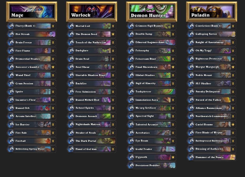 Gaby's Line Up for Hearthstone Grandmasters week 1 - From Yaytears.com<br>Click on the image to copy the Deck Codes.