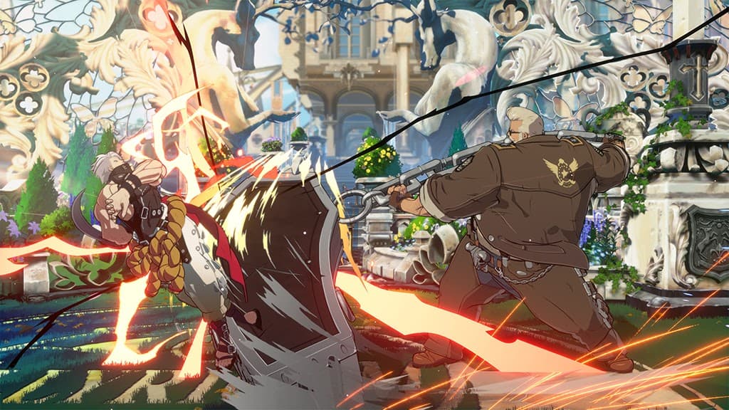 Goldlewis Dickinson in action <a href="https://www.guiltygear.com/ggst/en/wordpress/wp-content/uploads/2021/07/GOL_02.jpg">Source: Arcsystem</a>