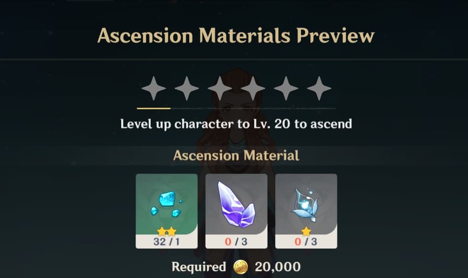 Materials needed to Ascend past lvl 20