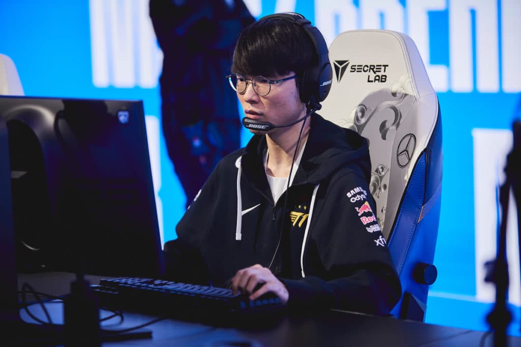 REYKJAVIK, ICELAND - OCTOBER 11: T1's Lee "Faker" Sang-hyeok competes at the League of Legends World Championship Groups Stage on October 11, 2021 in Reykjavik, Iceland. (Photo by LanceSkundrich/Riot Games)