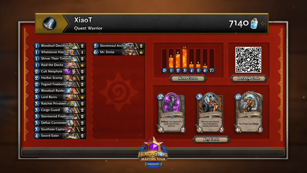 XiaoT's Quest Warrior deck. Image via Blizzard Entertainment.
