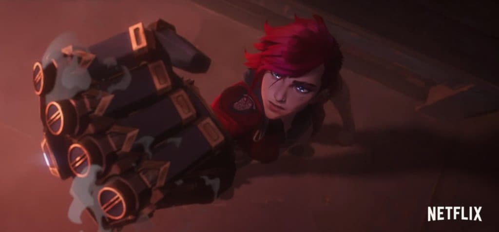 No trailer de lançamento de Arcane, vemos Vi mostrando os punhos Hextech pelos quais é conhecida em League of Legends (Imagem via Riot Games)