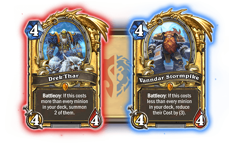 Drek’Thar and Vanndar Stormpike cards from the Fractured in Alterac Valley expansion. Image via Blizzard Entertainment.