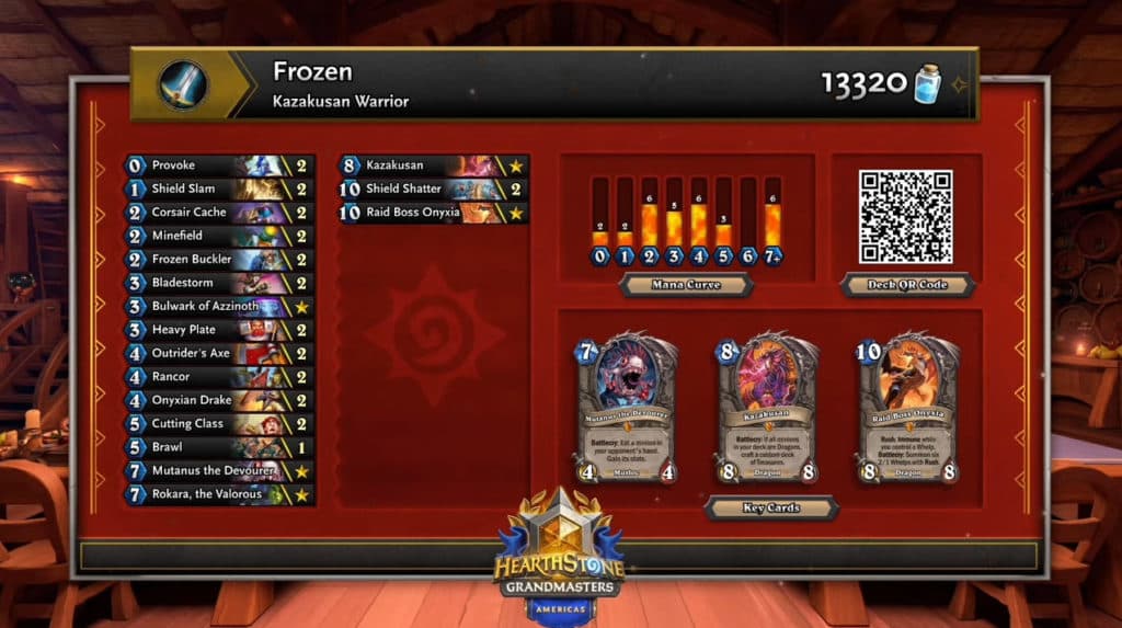 Fr0zen's Kazakusan Warrior deck. Image via Blizzard Entertainment.