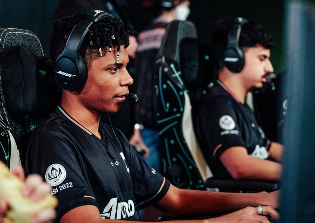 <em>Team Aze competing at MSI 2022.</em> <em>(Photo by Lee Aiksoon/Riot Games)</em>