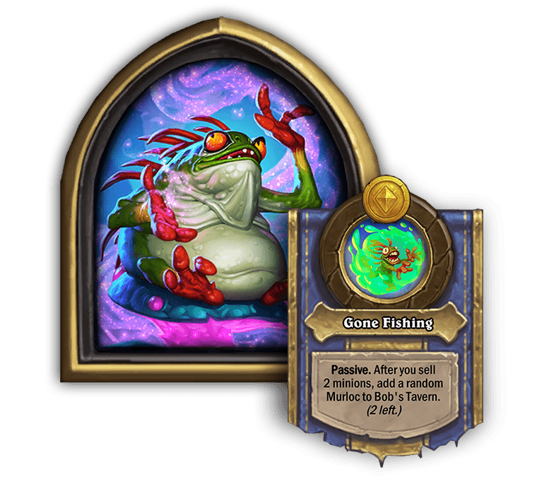 Fungalmancer Flurgl (Gone Fishing hero power)<br>Old: Passive: After you sell a minion, add a random Murloc to Bob’s Tavern. <strong>→</strong> <strong>New: Passive: After you sell 2 minions, add a random Murloc to Bob’s Tavern.</strong>