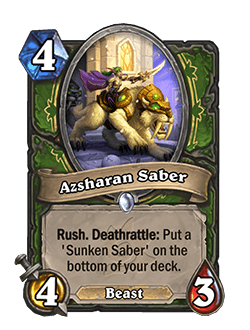 Azsharan Saber<br>Old: 3 Attack, 3 Health <strong>→</strong> <strong>New: 4 Attack, 3 Health</strong>