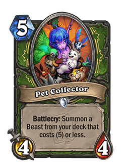 Pet Collector<br>Old: 3 Attack, 3 Health <strong>→ New: 4 Attack, 4 Health</strong>