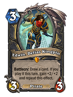 Edwin, Defias Kingpin<br>Old: [Costs 4] 4 Attack, 4 Health → <strong>New: [Costs 3] 3 Attack, 3 Health</strong>