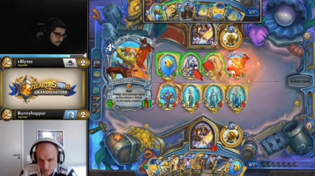 xBlyzes versus Bunnyhoppor during Hearthstone Grandmasters: Last Call Week 2. Image via Blizzard Entertainment.