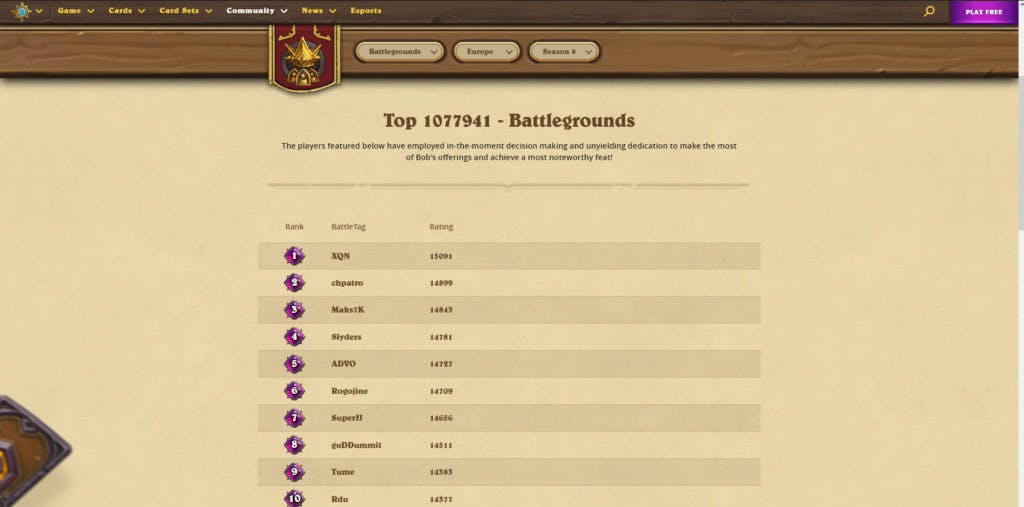 OC] Made Battlegrounds leaderboards searchable with some added usability -  link in the comments + some bonus stats! : r/hearthstone