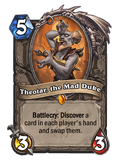 Theotar, the Mad Duke<br>Old: Costs 4<br><strong>New: Costs 5</strong><br>Image via Blizzard<br>