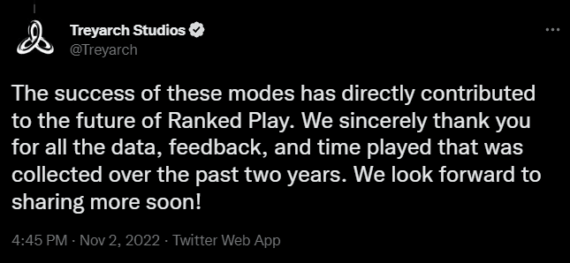 NEWS: Ranked play developed by Treyarch is coming to MWII in 2023