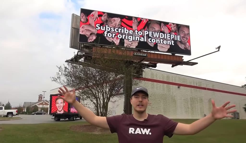 MrBeast rented billboards advertising for Subscribe to PewDiePie.