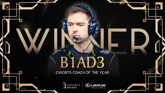 Na’vi’s B1ad3 wins Coach of the Year at the 2022 Esports Awards cover image