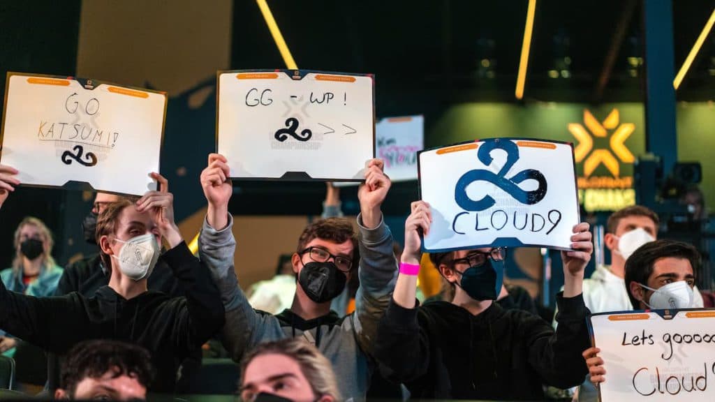 Fans show their support for Cloud9 White at the Game Changers Championship <a href="https://www.flickr.com/photos/valorantesports/52502220827/" target="_blank" rel="noreferrer noopener">(Photo by Wojciech Wandzel/Riot Games)</a>