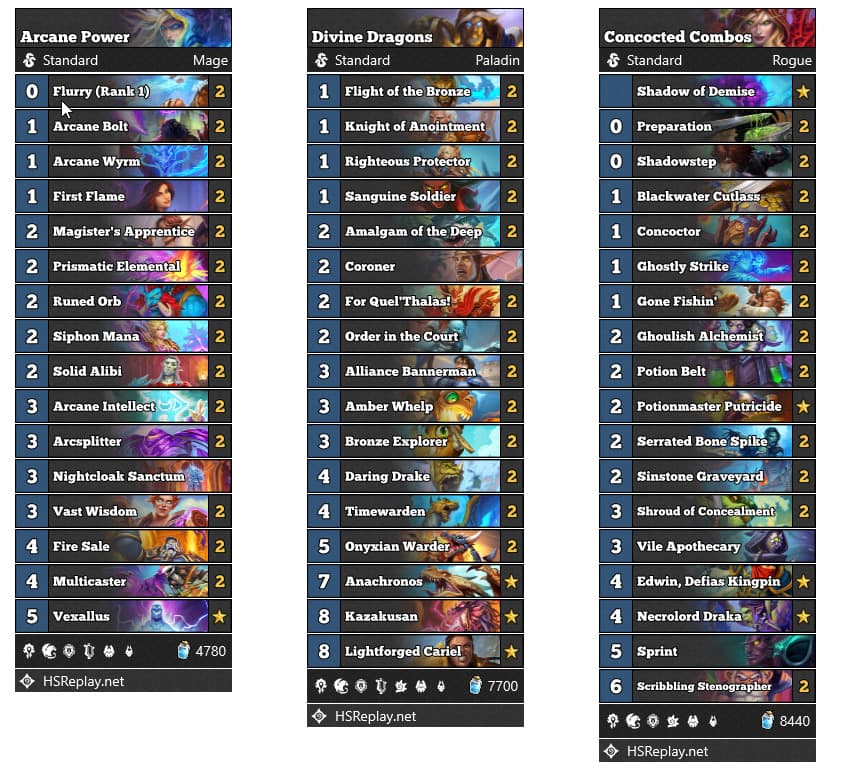 Mage Paladin &amp; Rogue Deck Recipes