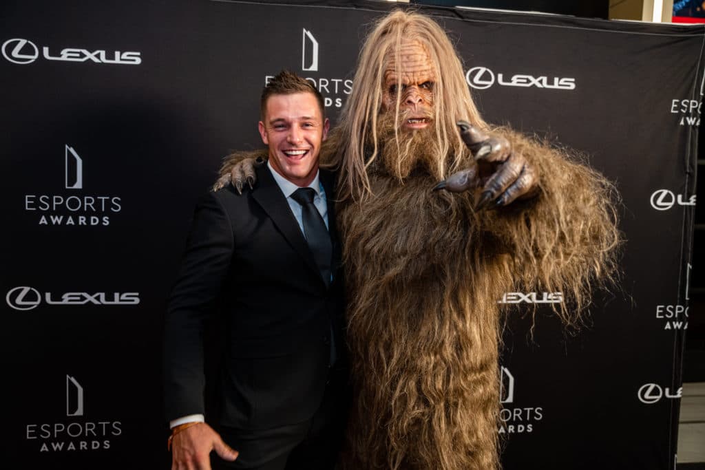 Bryson DeChambeau and Sasquatch at the Esports Awards in Vegas