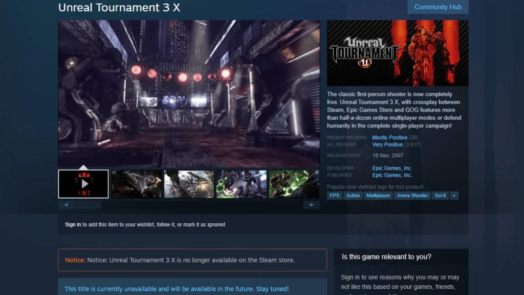 Steam page hints at a free 'Unreal Tournament 3' re-release