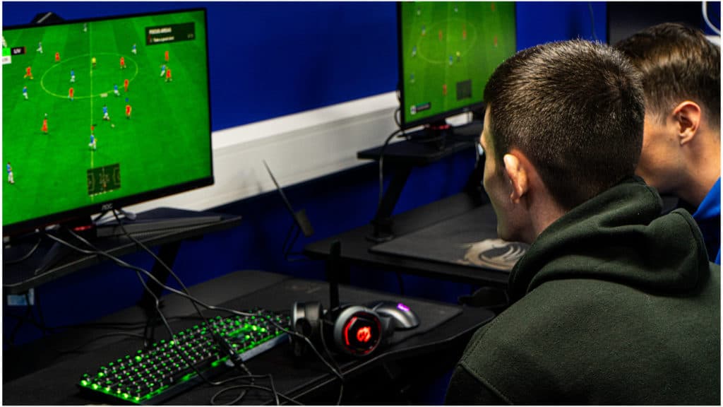 StillRyan playing FIFA against Tranmere Rovers striker Jake Burton. Photo via Ant Stonelake.