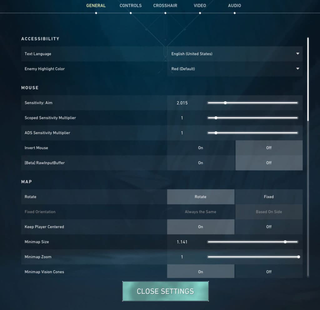 The General Tab under VALORANT includes your sensitivity options.