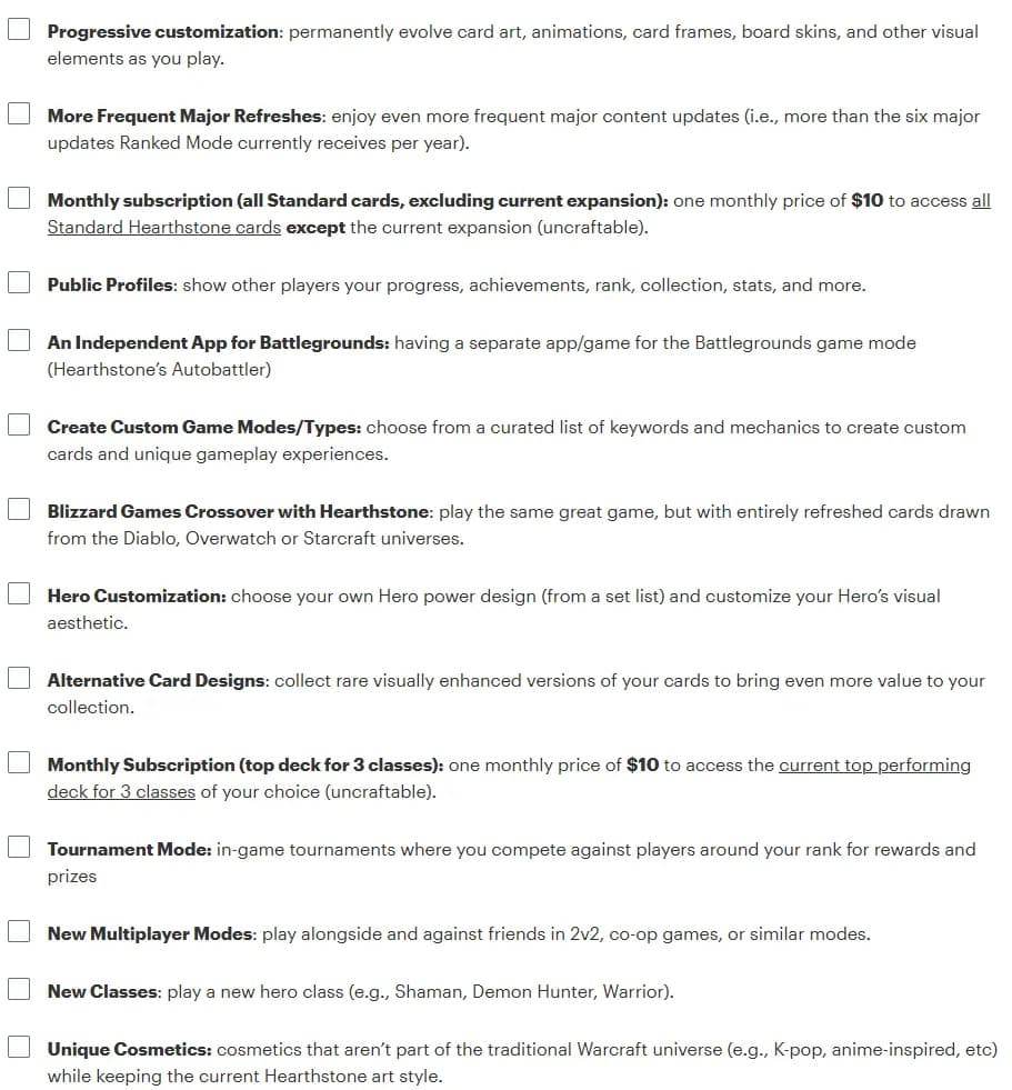 The survey mentions Hearthstone subscriptions (Image via Reddit)