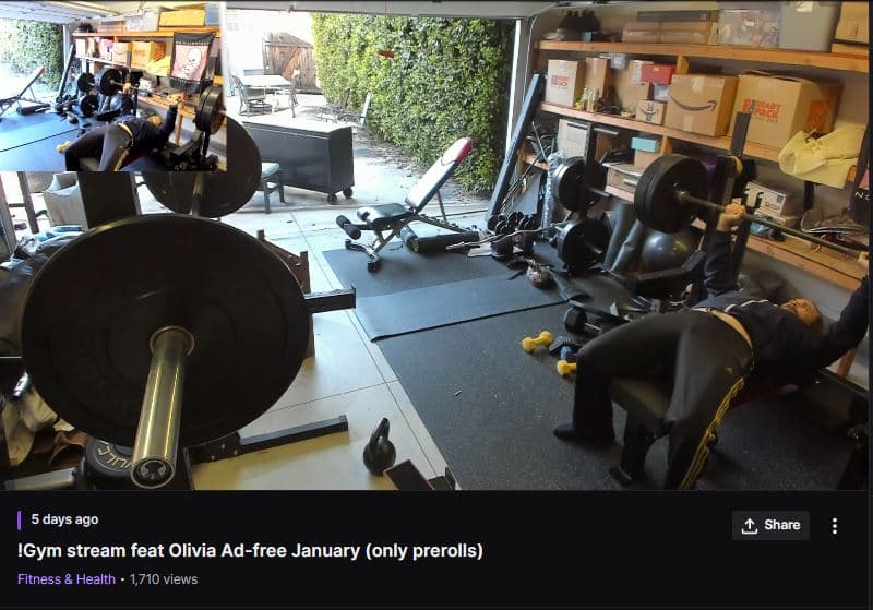 Kibler gym stream - Image via <a href="https://www.twitch.tv/videos/1710153722?filter=archives&amp;sort=time" target="_blank" rel="noreferrer noopener nofollow">bmkibler</a>
