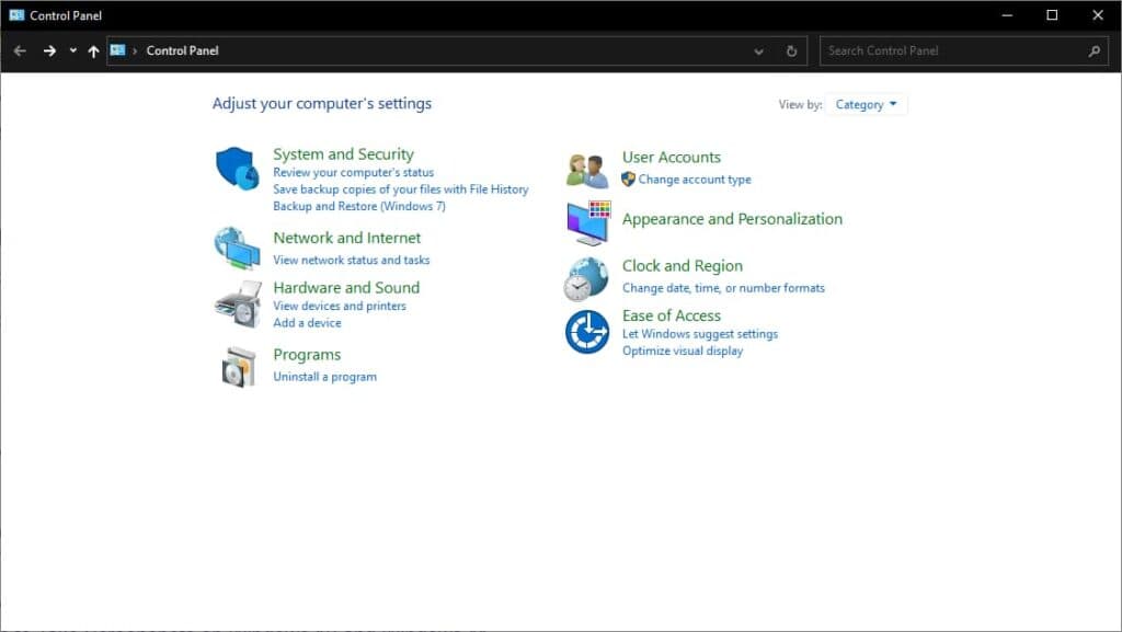 The control panel gives you access to uninstalling programs on your PC (Image via Esports.gg)
