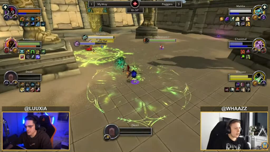 MyWay versus Poggers during the World of Warcraft Arena World Championship (Image via Blizzard Entertainment)