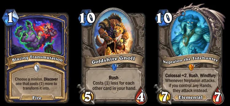 Blazing Transmutation, Goldshire Gnoll, and Neptulon the Tidehunter (Image via Blizzard Entertainment)