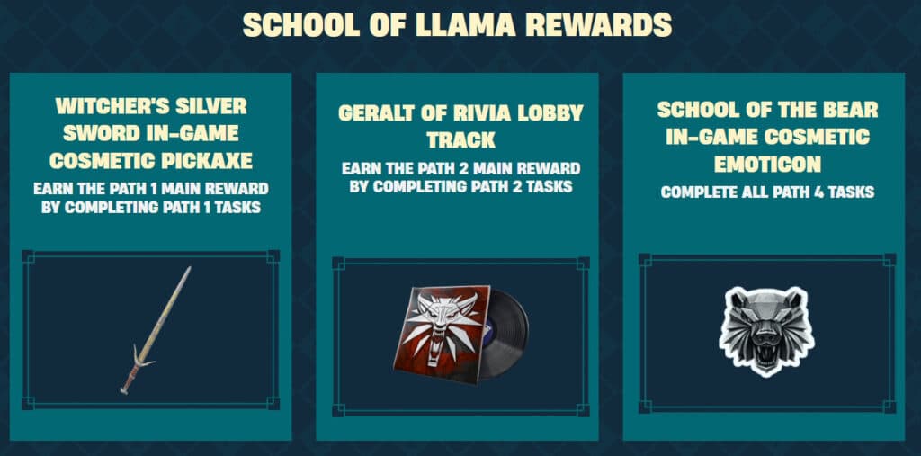 The school of Llama comes with a variety of rewards (Image: Epic Games)