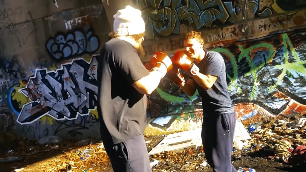 Sam Hyde and Idubbbz <a href="https://www.youtube.com/watch?v=xn52d_vTtSk">spar under an overpass</a>