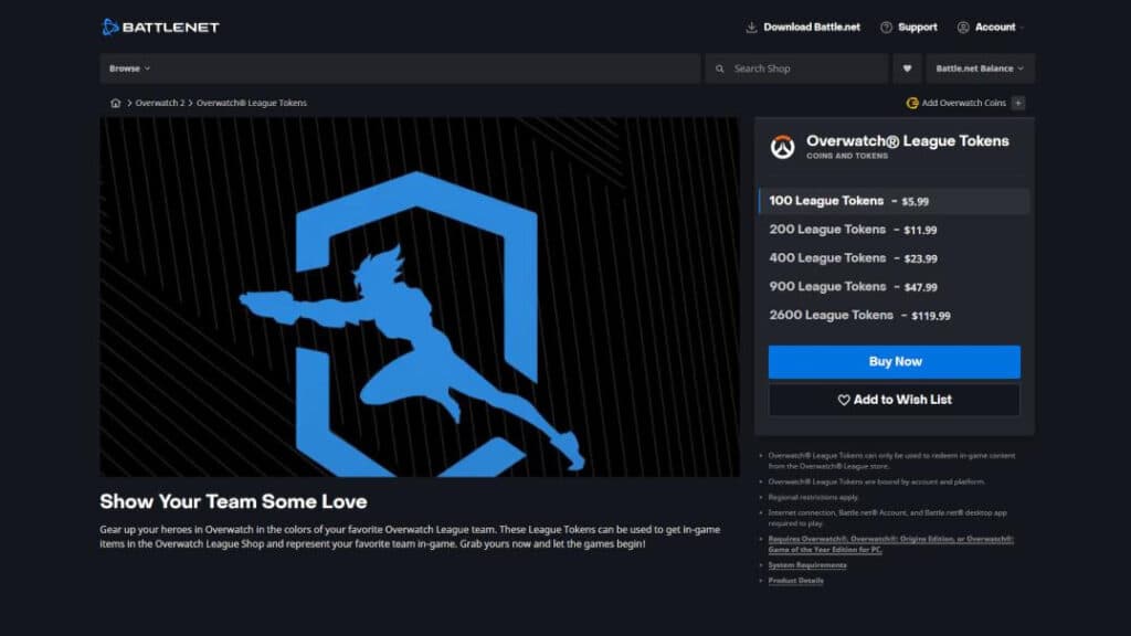 Overwatch League tokens price in USD (Image via Blizzard Entertainment)