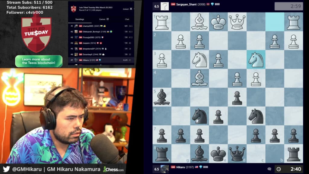 Hikaru Nakamura streaming on Twitch.