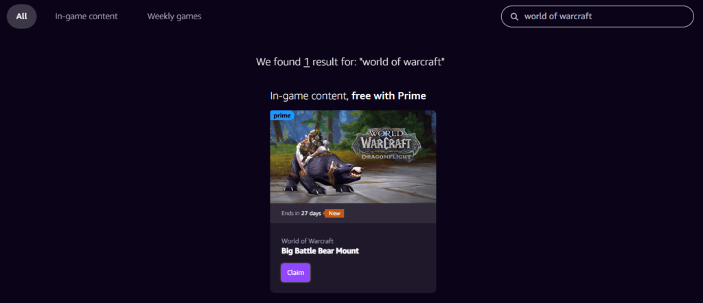 How to get the Big Battle Bear mount in World of Warcraft (Image via Prime Gaming)