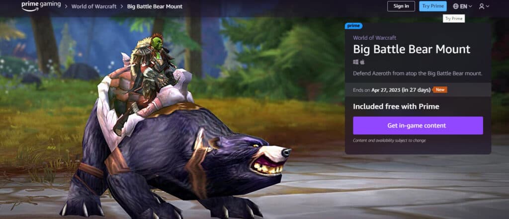 Prime Gaming trial location (Image via Blizzard Entertainment)